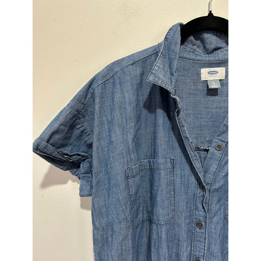 Old navy cotton denim romper shortall  womens L waist cinch - Picture 2 of 10